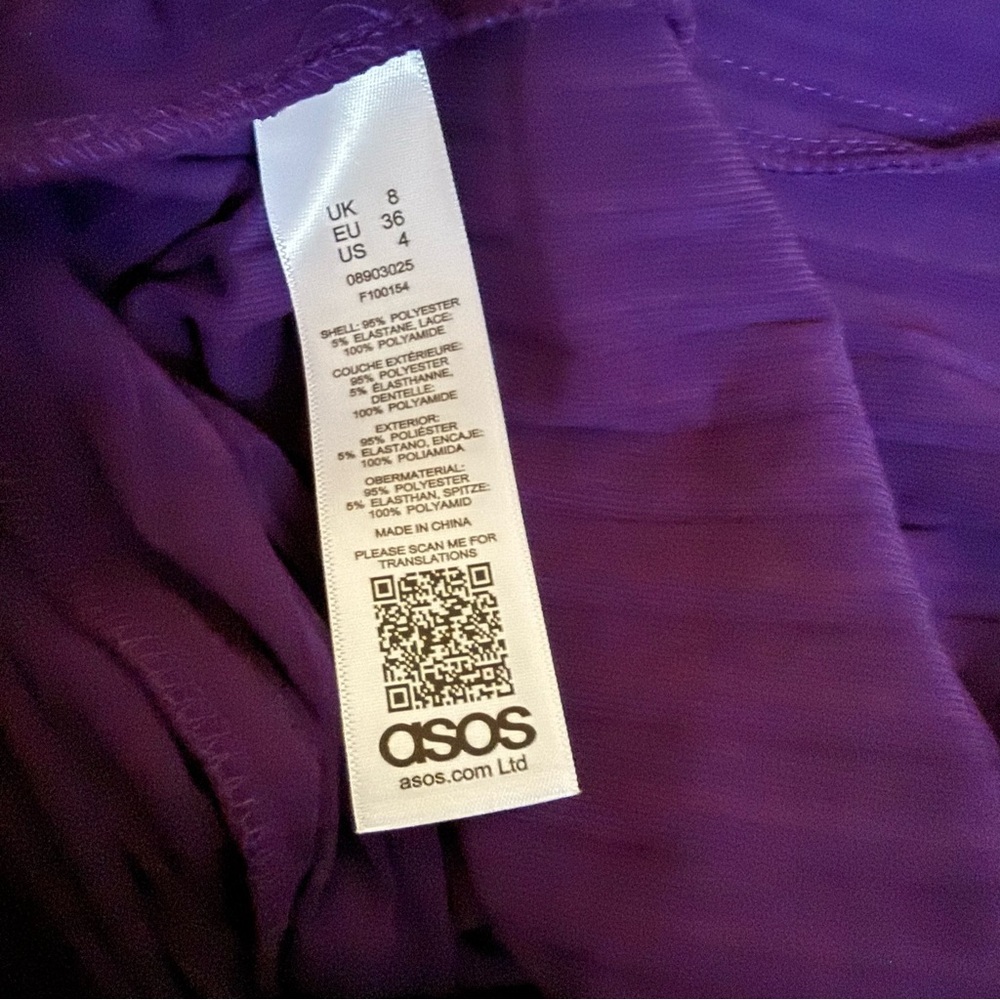 ASOS Dark Purple Pleated Maxi Dress Size 4 V Neck Lace Prom Wedding Guest Slits - Picture 14 of 16